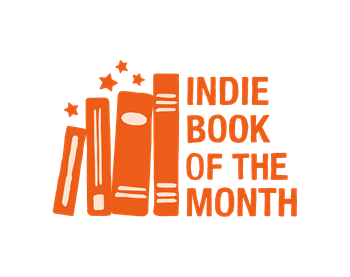 Indie Book of the Month logo - Orange illustration of four upright books with stars above, next to the text “Indie Book of the Month” on a white background.